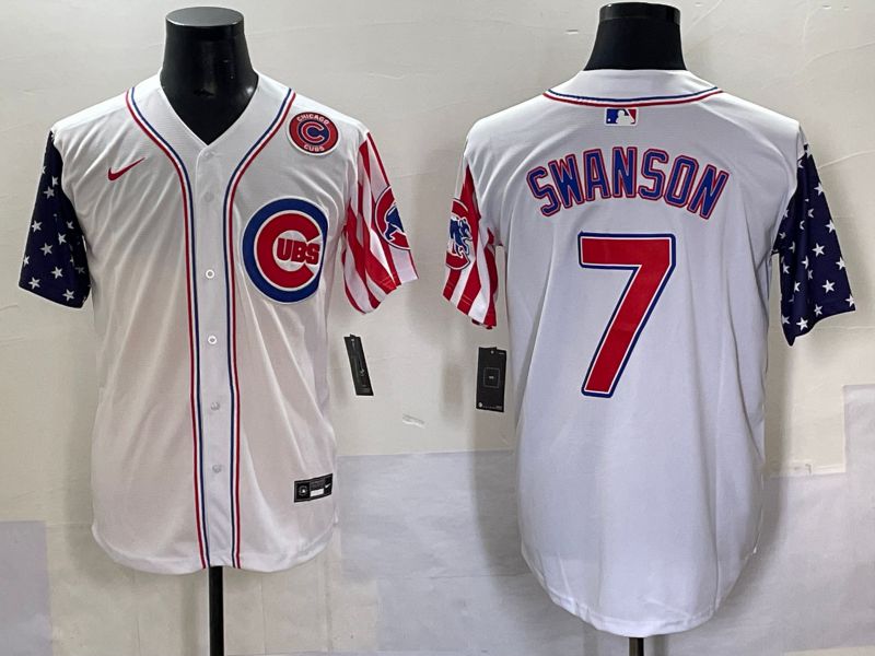 Men 2025 Chicago Cubs #7 Swanson White a generation of national flags Joint Name Nike MLB Jersey style 45->chicago cubs->MLB Jersey